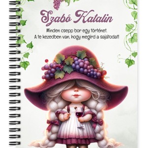 Személyre szabható - Szépséges borász manó lány mintás A5-ös füzet, Otthon & Életmód, Papír, írószer, Jegyzetfüzet & Napló, , MESKA