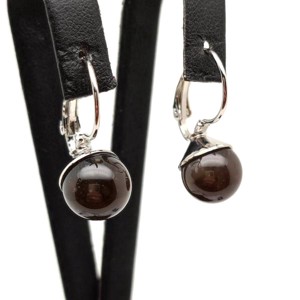 Fülbevaló golyó kalcedon flint záras 10-10,5mm, Ékszer, Fülbevaló, Lógó fülbevaló, , MESKA