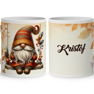 Névvel kérhető - Hintázó őszi manó mintás bögre - Meska.hu