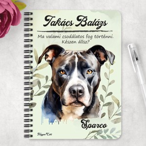 Személyre szabható - Szürke Amerikai Pitbull terrier portré mintás A5-ös füzet - otthon & életmód - papír, írószer - jegyzetfüzet & napló - Meska.hu