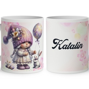 Névvel kérhető - Lufis Húsvéti manólány nyuszival mintás bögre, Otthon & Életmód, Konyhafelszerelés, tálalás, Tálalás, Bögre & Csésze, , MESKA