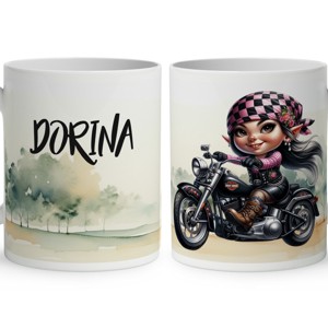 Névvel kérhető - Széles utat - Motoros manó lány mintás bögre, Otthon & Életmód, Konyhafelszerelés, tálalás, Tálalás, Bögre & Csésze, , MESKA