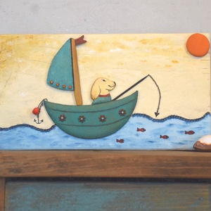 Pecázó kutyus 3d-s kép, Otthon & Életmód, Dekoráció, Kép & Falikép, 3d képek, Famegmunkálás, Fotó, grafika, rajz, illusztráció, MESKA