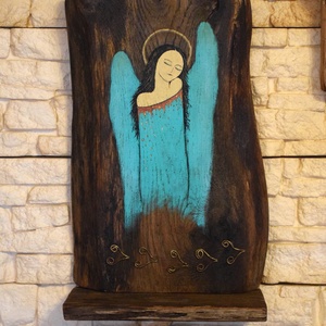 Türkiz angyal mécsestartó, Művészet, Festmény, Akril, Festészet, MESKA