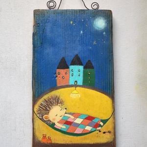 Süni szunyókál, Művészet, Festmény, Akril, Famegmunkálás, Festészet, MESKA