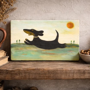 Száguldó tacsi, Művészet, Festmény, Akril, Famegmunkálás, Festészet, MESKA