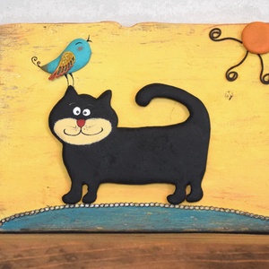 Fekete cica, Művészet, Festmény, Akril, Famegmunkálás, Festészet, MESKA