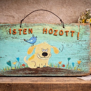 Kutyusos üdvözlő tábla/ajtó kopogtató, Otthon & Életmód, Dekoráció, Ajtó- és ablak dekoráció, Ajtótábla, , MESKA