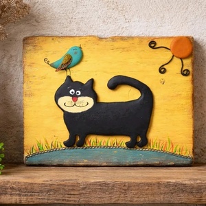 Fekete cica, Művészet, Festmény, Akril, Famegmunkálás, Festészet, MESKA