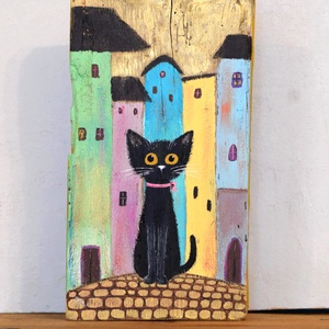 Cica a macskaköveken, Művészet, Festmény, Akril, Festészet, MESKA