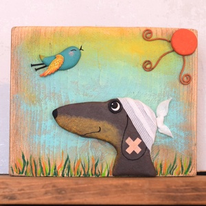 Tacsi állatorvosi rendelőbe, Művészet, Festmény, Akril, Famegmunkálás, Festészet, MESKA