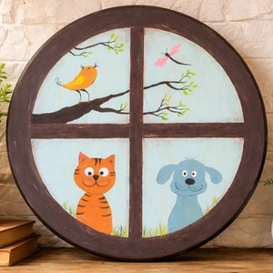 Kukucs    /fali dekoráció, cica, kutya, akril festmény gyerekszobába, Művészet, Festmény, Akril, Festészet, MESKA