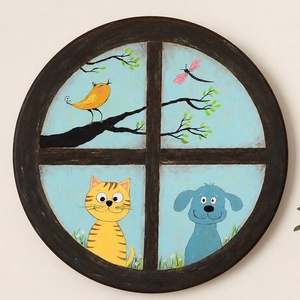 Kukucs    /fali dekoráció, cica, kutya, akril festmény gyerekszobába - Meska.hu