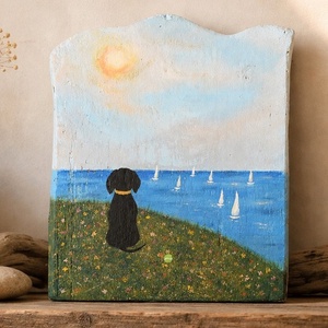 Távolbanéző tacsi, Művészet, Festmény, Akril, Famegmunkálás, Festészet, Fára, akrillal festett egyedi kép. Mérete 25x19 cm, hátul akasztóval.                , MESKA