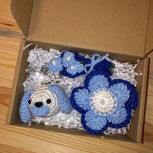 Blue Puppy Gift set??, Táska & Tok, Kulcstartó & Táskadísz, Kulcstartó, Ékszerkészítés, Horgolás, MESKA