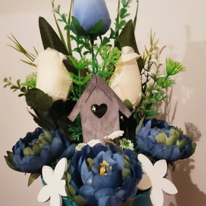 Tavaszi tulipános kék kaspó, asztali dísz  - otthon & életmód - dekoráció - asztal és polc dekoráció - asztaldísz - Meska.hu