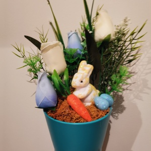 Húsvéti tulipános kék kaspó  - otthon & életmód - dekoráció - asztal és polc dekoráció - asztaldísz - Meska.hu