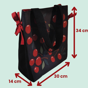 Cseresznyés, nyári vászontáska piros béléssel - táska & tok - bevásárlás & shopper táska - shopper, textiltáska, szatyor - Meska.hu