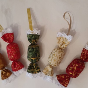 Szaloncukor szett - piros - arany - zöld, Karácsony, Karácsonyi lakásdekoráció, Karácsonyfadíszek, Varrás, MESKA