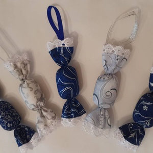 Szaloncukor szett - kék - ezüst, Karácsony, Karácsonyi lakásdekoráció, Karácsonyfadíszek, Varrás, MESKA