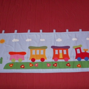 Indul a bakterház...RENDELHETŐ égszínkék vonatos falvédő - Meska.hu