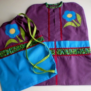 Lila - türkizkék oviszsák szett virág jellel, Játék & Sport, Ovis felszerelés, Ovis szett (zsák és tornazsák), Patchwork, foltvarrás, Varrás, Meska