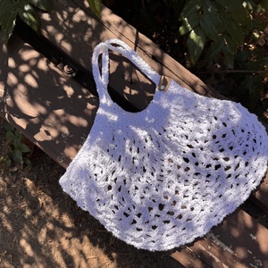 Fehér horgolt bevásárlótáska, cekker - táska & tok - bevásárlás & shopper táska - shopper, textiltáska, szatyor - Meska.hu
