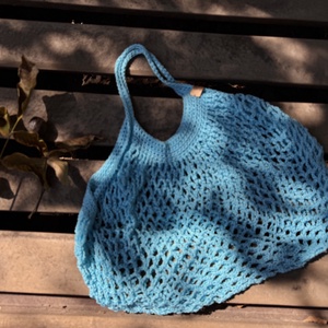 Kék, nagy méretű horgolt bevásárlótáska, cekker - táska & tok - bevásárlás & shopper táska - shopper, textiltáska, szatyor - Meska.hu