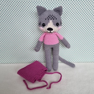 Horgolt macska amigurumi pink ruhában - játék & sport - plüssállat & játékfigura - cica - Meska.hu