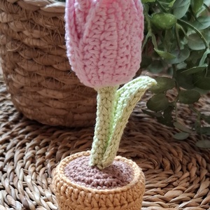 Horgolt kicsi cserepes virág - horgolt tulipán cserépben - Meska.hu