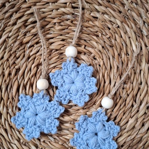 Karácsonyi dísz - horgolt  hópehely kék 3 darab - Meska.hu