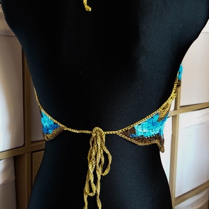 Azúr hullám horgolt nyári crop top  - ruha & divat - női ruha - top - Meska.hu