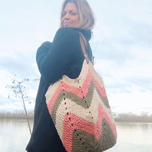 TULIP�N óriási horgolt táska  - táska & tok - bevásárlás & shopper táska - shopper, textiltáska, szatyor - Meska.hu