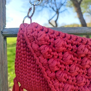 Bogyós -rojtos boho -chic táska - terrakotta  - táska & tok - bevásárlás & shopper táska - zöldség/gyümölcs zsák - Meska.hu