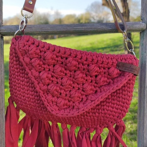 Bogyós -rojtos boho -chic táska - terrakotta  - táska & tok - bevásárlás & shopper táska - zöldség/gyümölcs zsák - Meska.hu