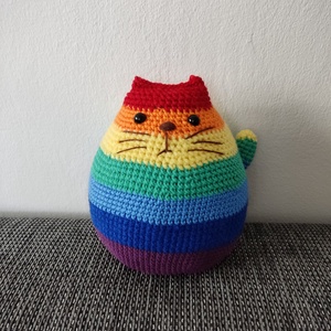 Szivárvány színű ajtókitámasztó cica - otthon & életmód - dekoráció - ajtó- és ablak dekoráció - ablakdísz - Meska.hu