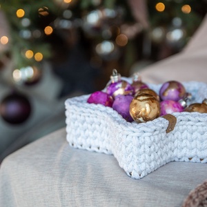 Karácsonyi, horgolt kosár - fehér-ezüst - Meska.hu