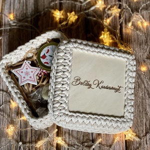 Karácsonyi, horgolt tároló - ekrü, Karácsony, Karácsonyi ajándékozás, Karácsonyi ajándékcsomagolás, Horgolás, MESKA