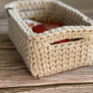 Horgolt kiskosár, füles tároló - bézs - otthon & életmód - tárolás & rendszerezés - tárolókosár - Meska.hu