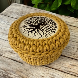 Horgolt tároló, kosár - mustár - Meska.hu