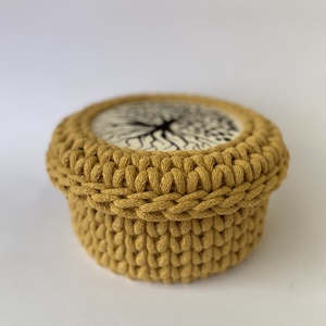Horgolt tároló, kosár - mustár - otthon & életmód - tárolás & rendszerezés - tárolókosár - Meska.hu
