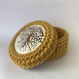 Horgolt tároló, kosár - mustár - otthon & életmód - tárolás & rendszerezés - tárolókosár - Meska.hu