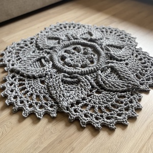Horgolt szőnyeg Flower d90 - sötétszürke - otthon & életmód - lakástextil - szőnyeg - horgolt szőnyeg - Meska.hu