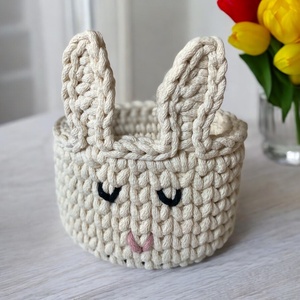 Horgolt nyuszi tároló d15 - ekrü, Otthon & Életmód, Tárolás & Rendszerezés, Tárolókosár, Horgolás, MESKA