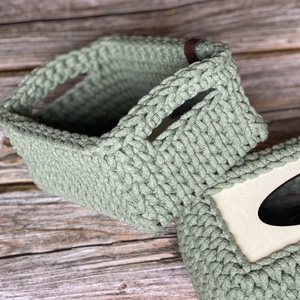 Horgolt tároló szett (2 darabos) - zsálya - otthon & életmód - tárolás & rendszerezés - tárolókosár - Meska.hu