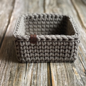 Horgolt kiskosár, tároló - mokka - otthon & életmód - tárolás & rendszerezés - tárolókosár - Meska.hu