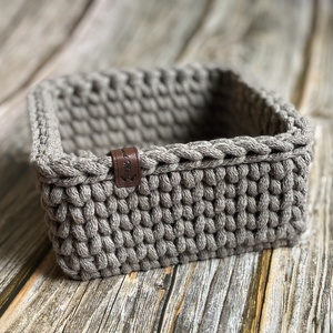 Horgolt kiskosár, tároló - mokka - otthon & életmód - tárolás & rendszerezés - tárolókosár - Meska.hu