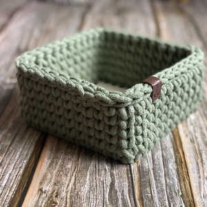 Horgolt kiskosár, tároló - zsálya, Otthon & Életmód, Tárolás & Rendszerezés, Tárolókosár, Horgolás, MESKA