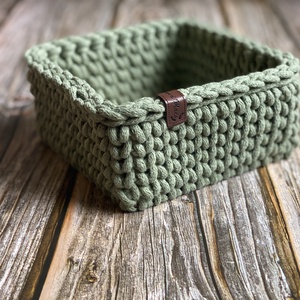 Horgolt kiskosár, tároló - zsálya - otthon & életmód - tárolás & rendszerezés - tárolókosár - Meska.hu