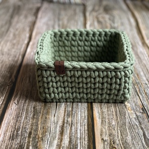 Horgolt kiskosár, tároló - zsálya - otthon & életmód - tárolás & rendszerezés - tárolókosár - Meska.hu